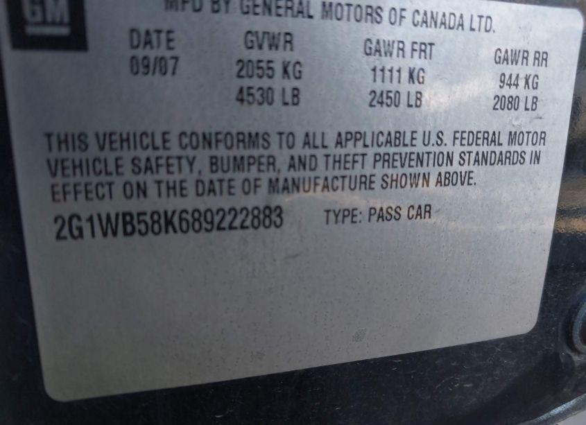 Photo 9 of 2008 Chevrolet Impala LS (VIN 2G1WB58K689222883)