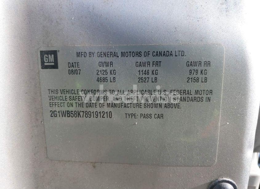 Photo 7 of 2008 Chevrolet Impala LS (VIN 2G1WB58K789191210)