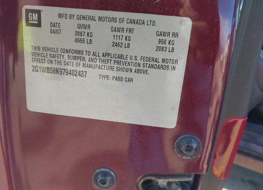 Photo 9 of 2007 Chevrolet Impala LS (VIN 2G1WB58K979402437)