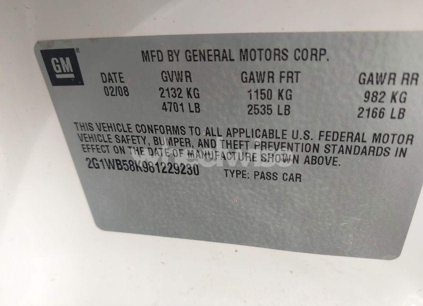 Photo 9 of 2008 Chevrolet Impala LS (VIN 2G1WB58K981229230)