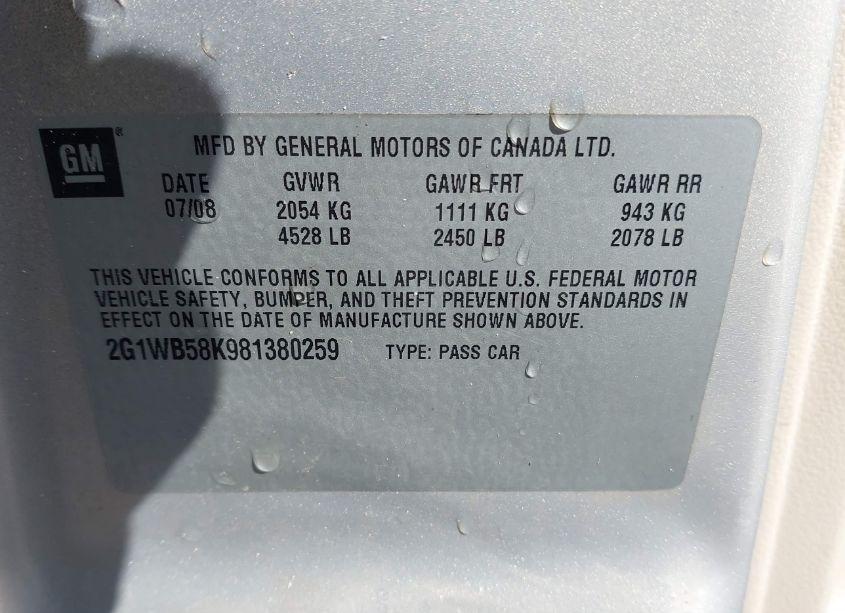 Photo 9 of 2008 Chevrolet Impala LS (VIN 2G1WB58K981380259)