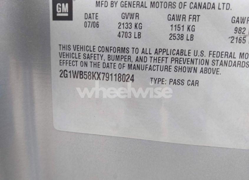 Photo 9 of 2007 Chevrolet Impala LS (VIN 2G1WB58KX79118024)