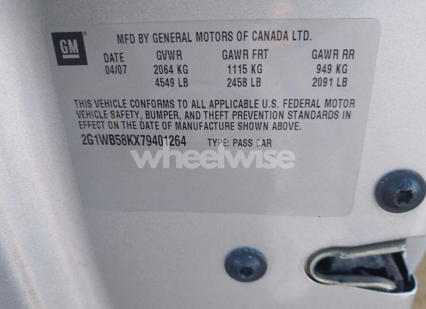 Photo 9 of 2007 Chevrolet Impala LS (VIN 2G1WB58KX79401264)