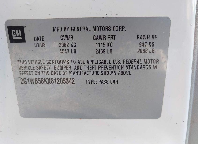 Photo 6 of 2008 Chevrolet Impala LS (VIN 2G1WB58KX81205342)