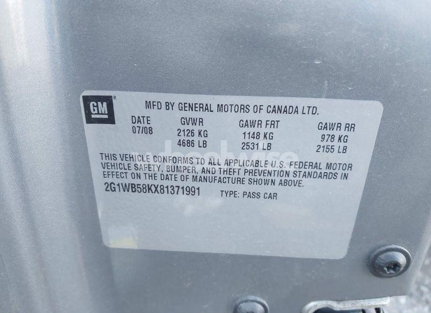 Photo 9 of 2008 Chevrolet Impala LS (VIN 2G1WB58KX81371991)