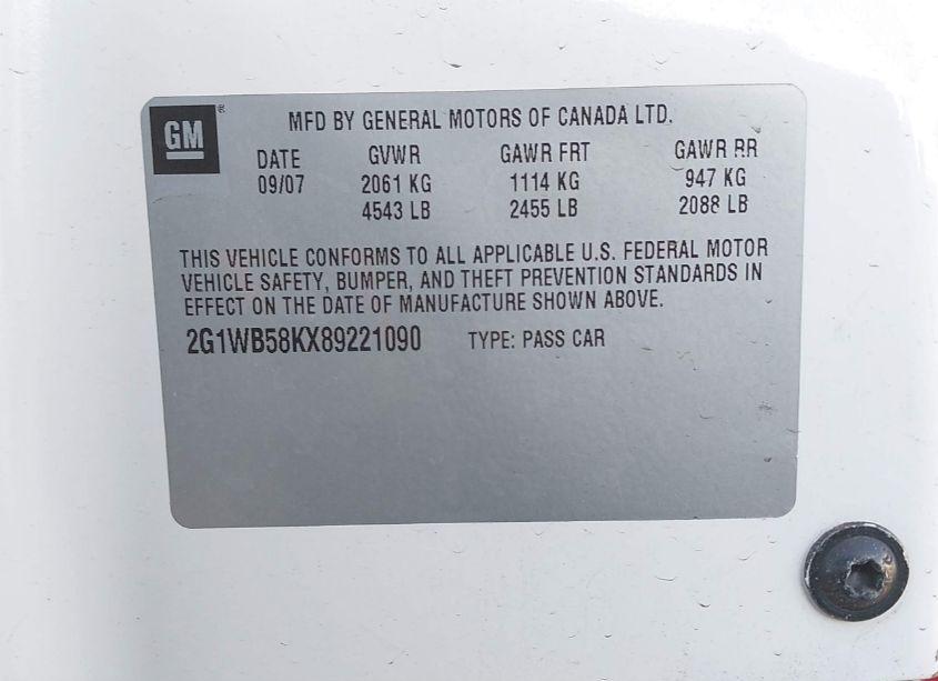 Photo 9 of 2008 Chevrolet Impala LS (VIN 2G1WB58KX89221090)