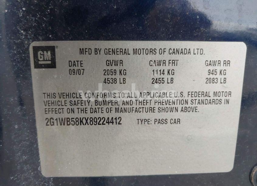 Photo 9 of 2008 Chevrolet Impala LS (VIN 2G1WB58KX89224412)