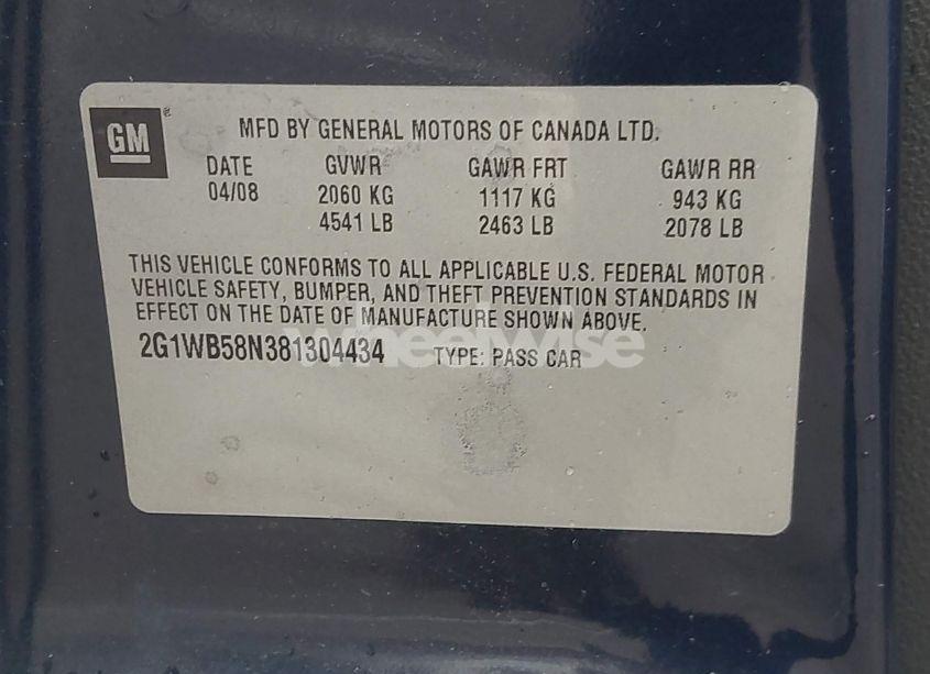 Photo 9 of 2008 Chevrolet Impala LS (VIN 2G1WB58N381304434)