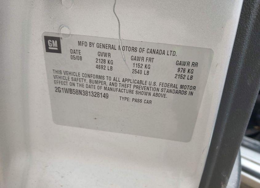 Photo 9 of 2008 Chevrolet Impala LS (VIN 2G1WB58N381328149)