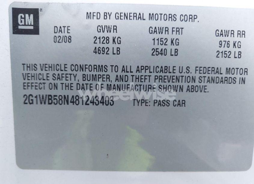 Photo 9 of 2008 Chevrolet Impala LS (VIN 2G1WB58N481243403)