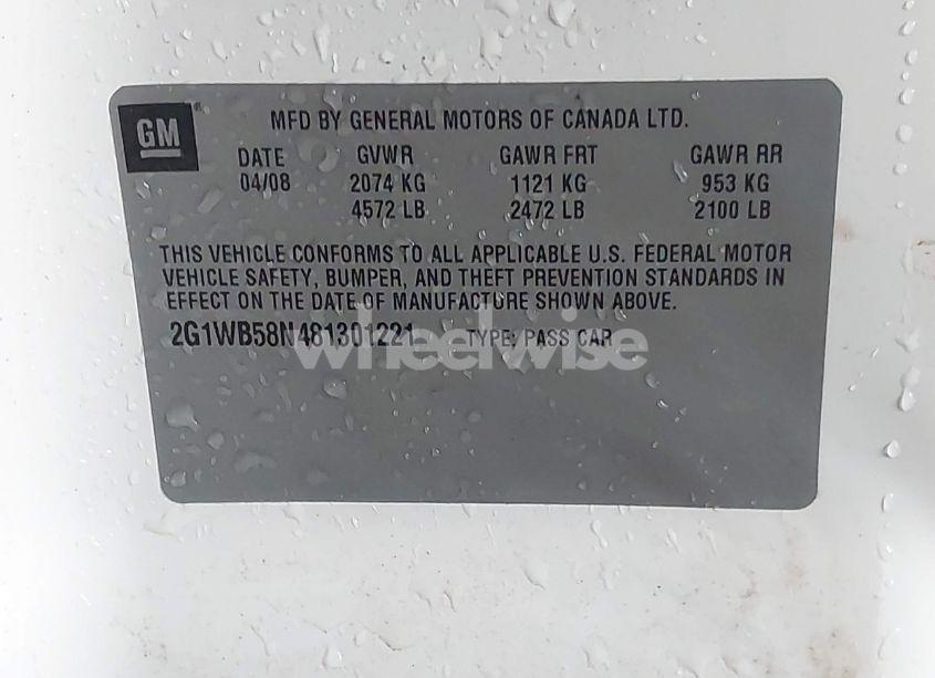 Photo 9 of 2008 Chevrolet Impala LS (VIN 2G1WB58N481301221)