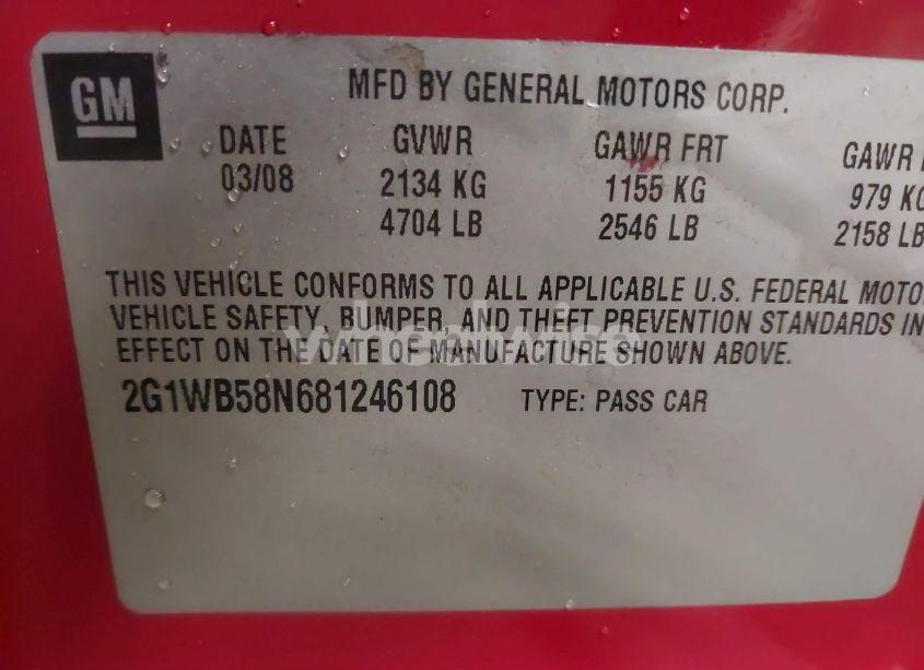 Photo 9 of 2008 Chevrolet Impala LS (VIN 2G1WB58N681246108)