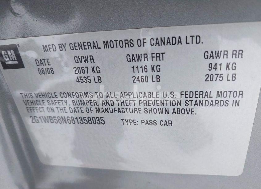 Photo 9 of 2008 Chevrolet Impala LS (VIN 2G1WB58N681358035)