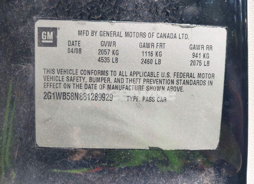 Photo 9 of 2008 Chevrolet Impala LS (VIN 2G1WB58N881289929)