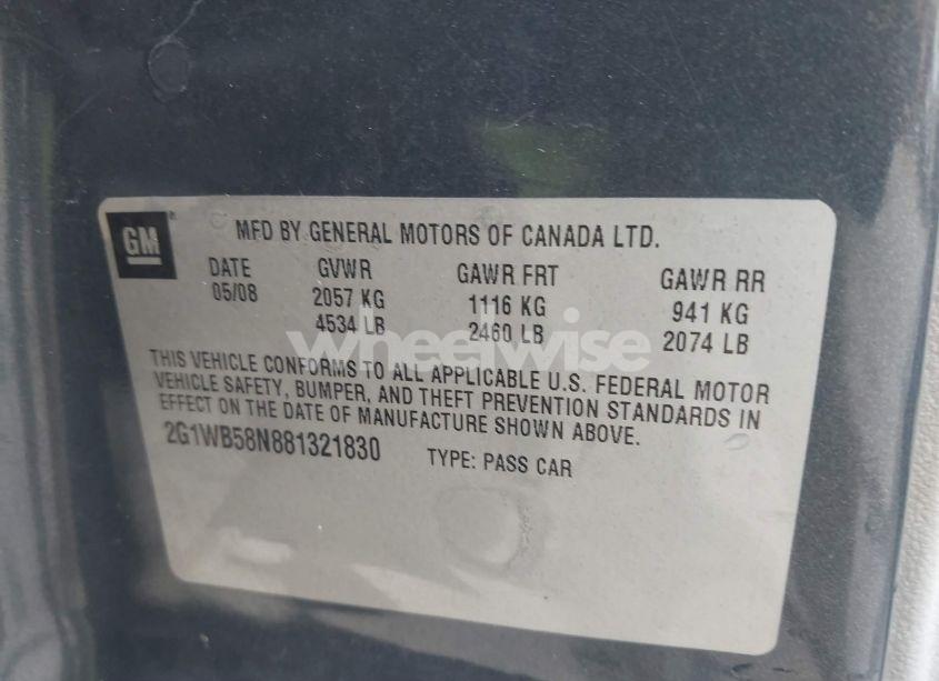 Photo 9 of 2008 Chevrolet Impala LS (VIN 2G1WB58N881321830)