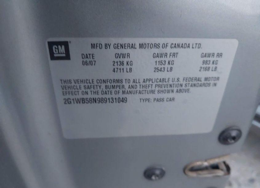 Photo 9 of 2008 Chevrolet Impala LS (VIN 2G1WB58N989131049)