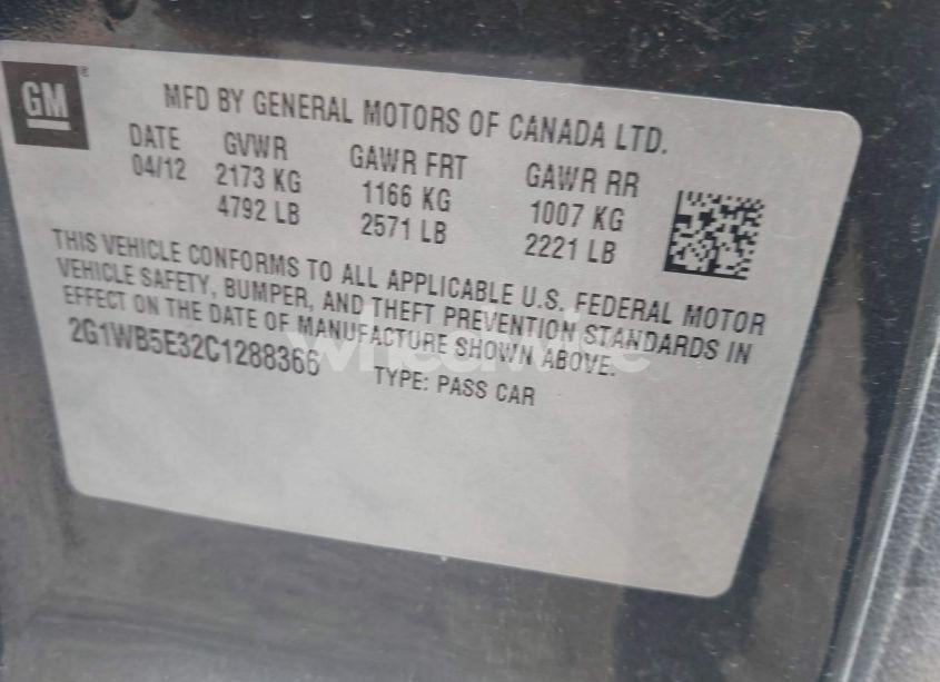 Photo 9 of 2012 Chevrolet Impala LT (VIN 2G1WB5E32C1288366)