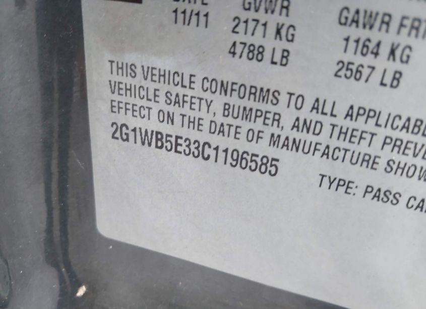 Photo 9 of 2012 Chevrolet Impala LT (VIN 2G1WB5E33C1196585)