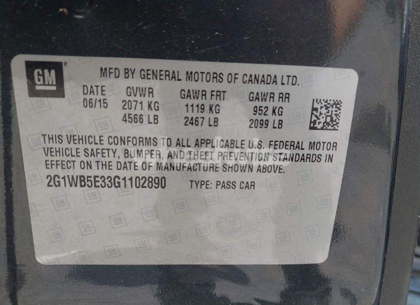 Photo 9 of 2016 Chevrolet Impala LIMITED LT (VIN 2G1WB5E33G1102890)