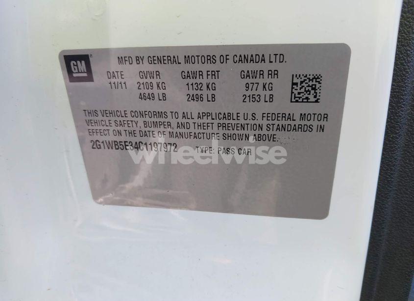 Photo 9 of 2012 Chevrolet Impala LT (VIN 2G1WB5E34C1197972)