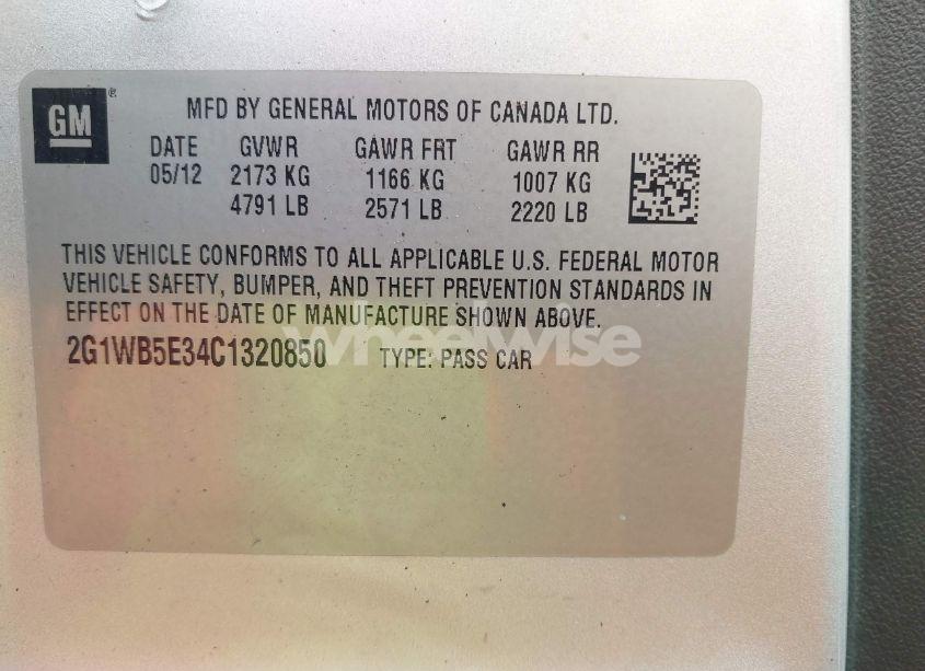 Photo 9 of 2012 Chevrolet Impala LT (VIN 2G1WB5E34C1320850)