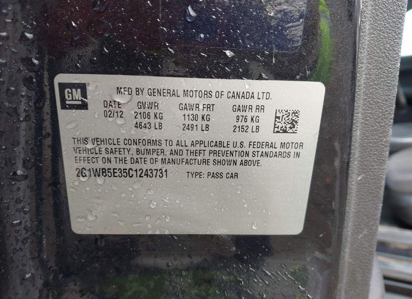 Photo 9 of 2012 Chevrolet Impala LT (VIN 2G1WB5E35C1243731)