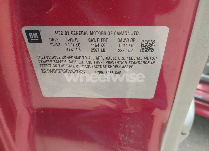 Photo 9 of 2012 Chevrolet Impala LT (VIN 2G1WB5E36C1321837)