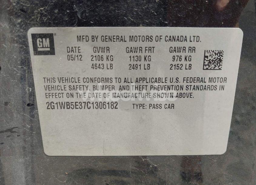 Photo 9 of 2012 Chevrolet Impala LT (VIN 2G1WB5E37C1306182)