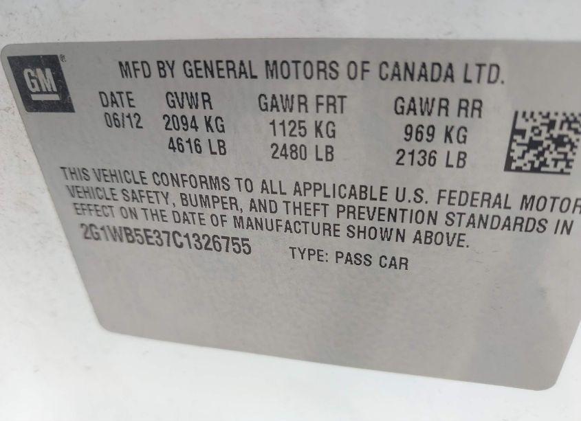 Photo 9 of 2012 Chevrolet Impala LT (VIN 2G1WB5E37C1326755)