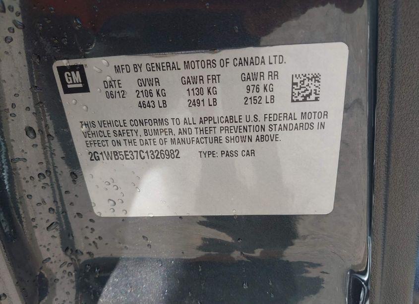 Photo 9 of 2012 Chevrolet Impala LT (VIN 2G1WB5E37C1326982)