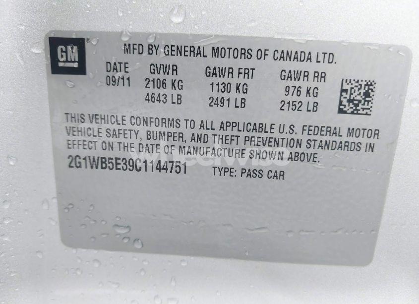 Photo 9 of 2012 Chevrolet Impala LT (VIN 2G1WB5E39C1144751)