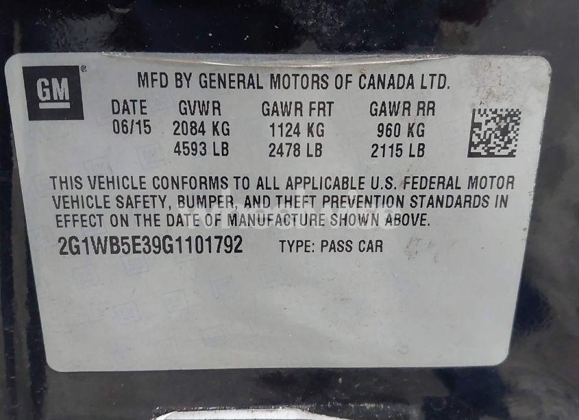 Photo 9 of 2016 Chevrolet Impala LIMITED LT (VIN 2G1WB5E39G1101792)