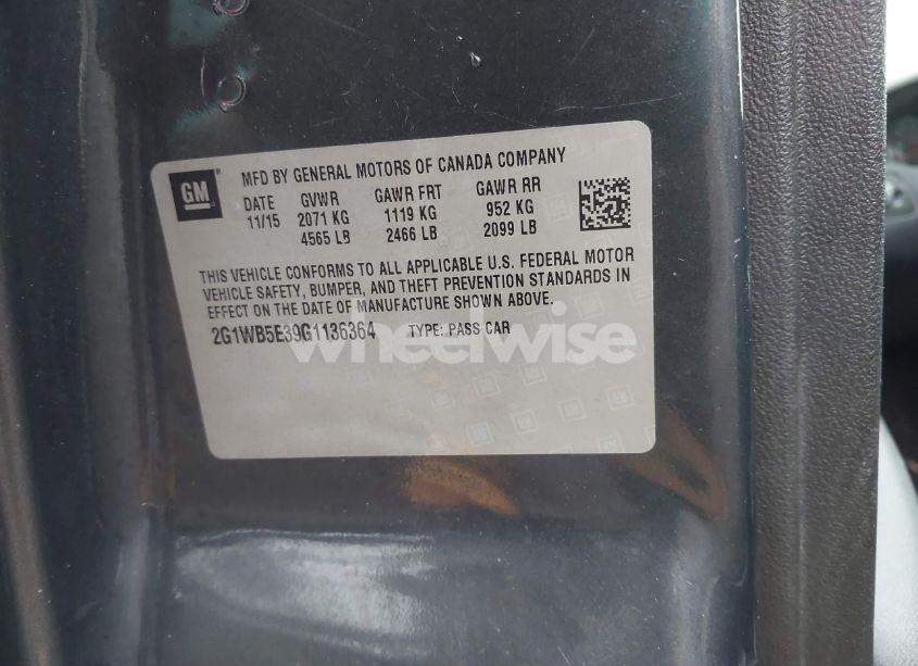 Photo 9 of 2016 Chevrolet Impala LIMITED LT (VIN 2G1WB5E39G1136364)