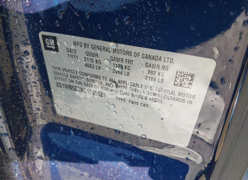 Photo 9 of 2012 Chevrolet Impala LT (VIN 2G1WB5E3XC1195529)