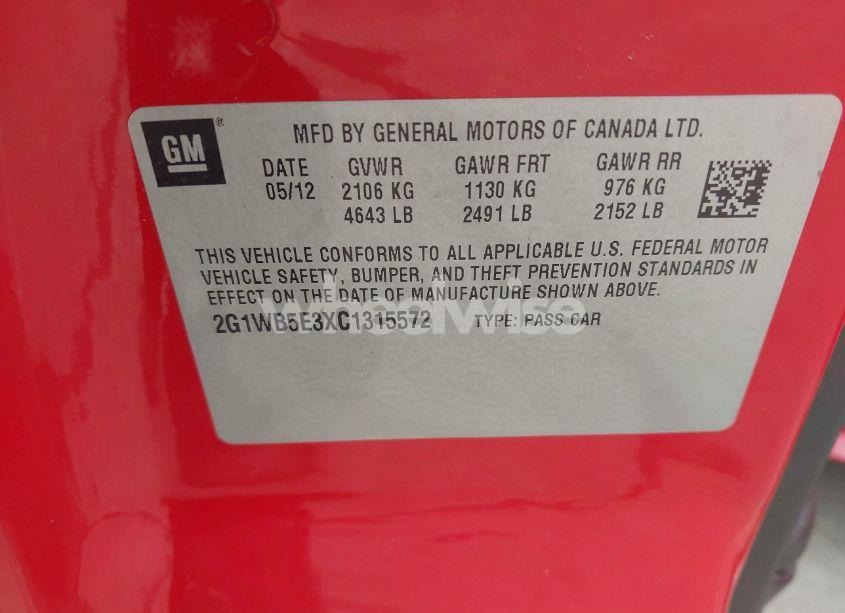 Photo 9 of 2012 Chevrolet Impala LT (VIN 2G1WB5E3XC1315572)