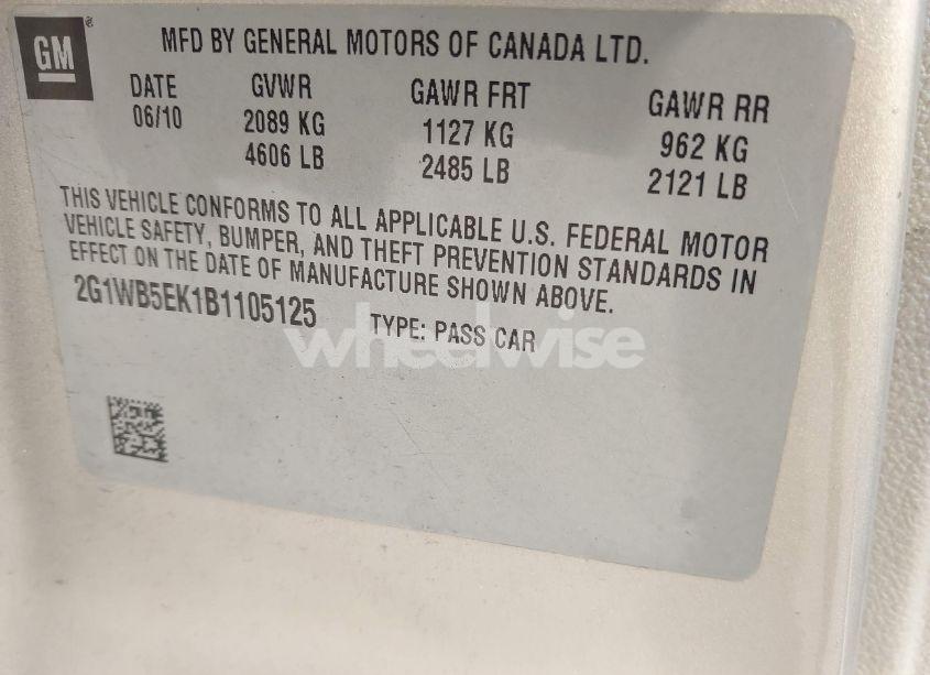 Photo 9 of 2011 Chevrolet Impala LT (VIN 2G1WB5EK1B1105125)