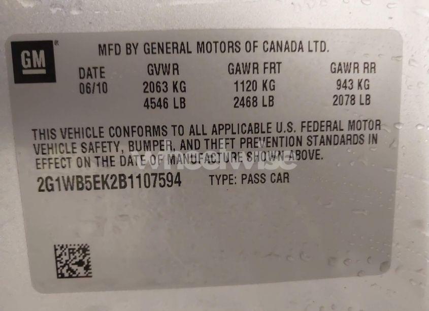 Photo 9 of 2011 Chevrolet Impala LT (VIN 2G1WB5EK2B1107594)