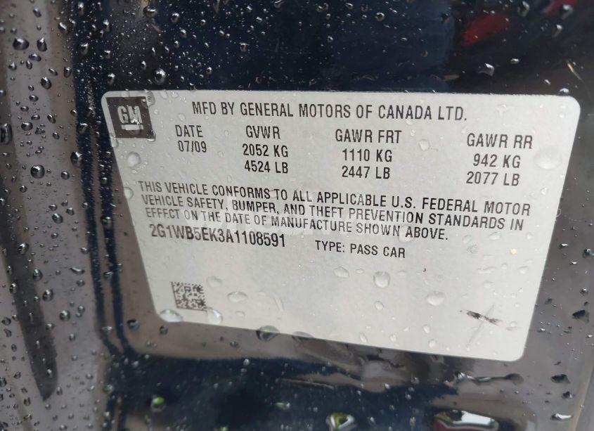 Photo 9 of 2010 Chevrolet Impala LT (VIN 2G1WB5EK3A1108591)