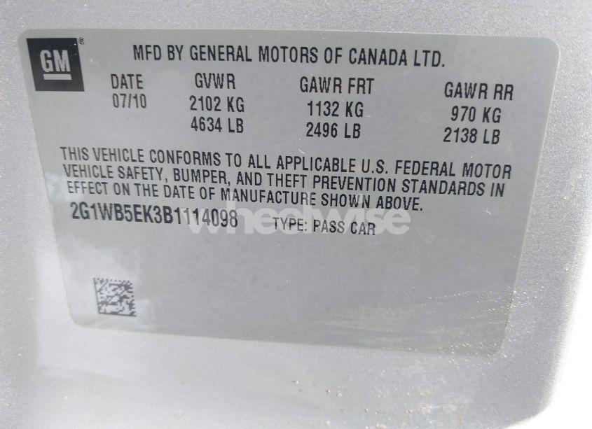 Photo 9 of 2011 Chevrolet Impala LT (VIN 2G1WB5EK3B1114098)