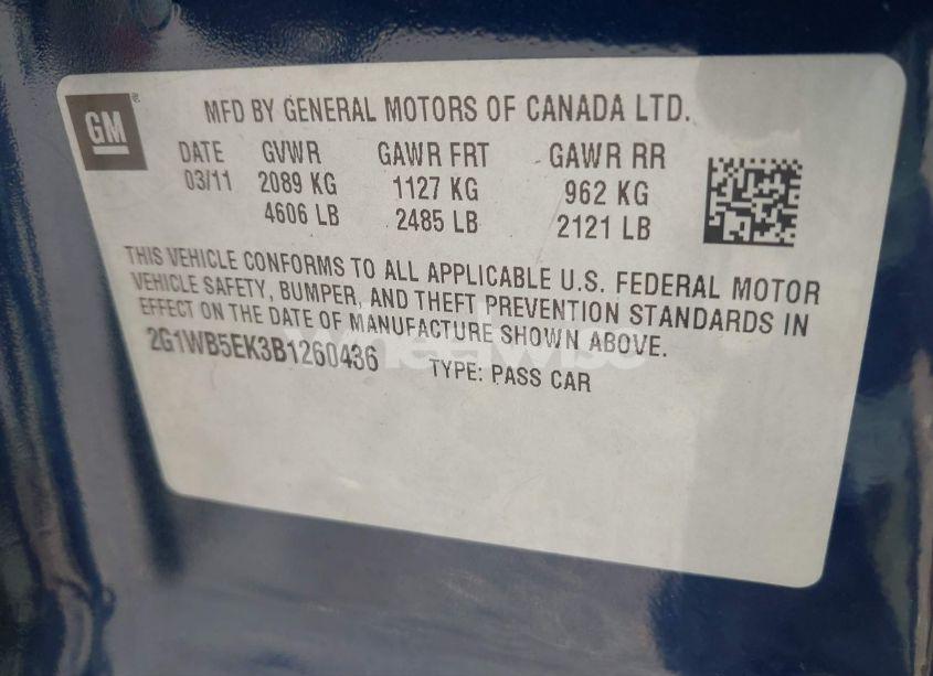 Photo 9 of 2011 Chevrolet Impala LT (VIN 2G1WB5EK3B1260436)