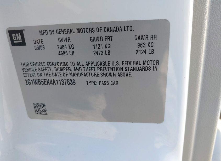 Photo 9 of 2010 Chevrolet Impala LT (VIN 2G1WB5EK4A1137839)