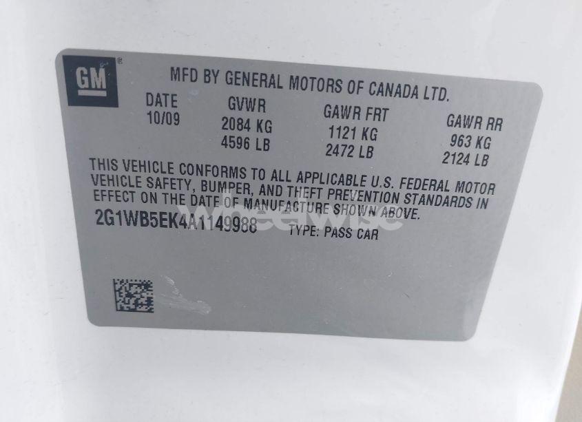 Photo 9 of 2010 Chevrolet Impala LT (VIN 2G1WB5EK4A1149988)