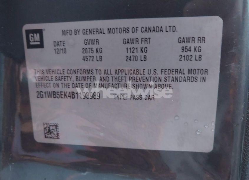 Photo 9 of 2011 Chevrolet Impala LT (VIN 2G1WB5EK4B1193989)