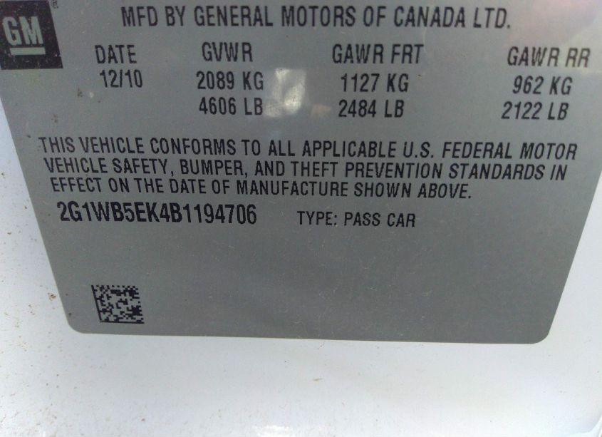 Photo 9 of 2011 Chevrolet Impala LT (VIN 2G1WB5EK4B1194706)