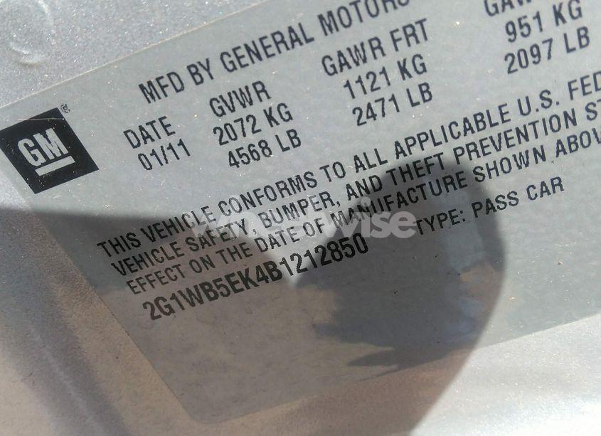 Photo 9 of 2011 Chevrolet Impala LT (VIN 2G1WB5EK4B1212850)