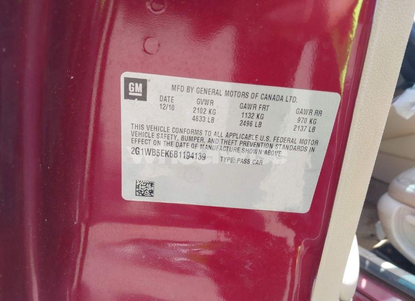 Photo 9 of 2011 Chevrolet Impala LT (VIN 2G1WB5EK6B1194139)