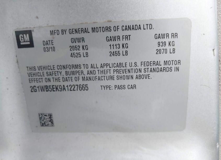 Photo 9 of 2010 Chevrolet Impala LT (VIN 2G1WB5EK9A1227665)