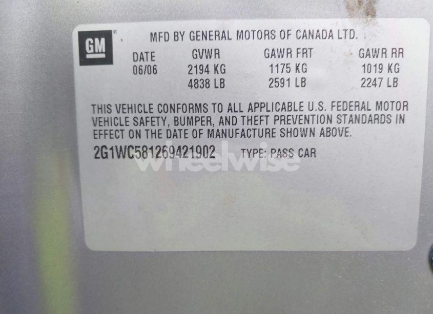 Photo 9 of 2006 Chevrolet Impala LT (VIN 2G1WC581269421902)