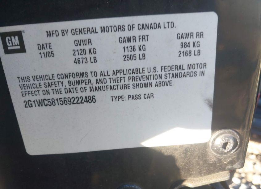 Photo 9 of 2006 Chevrolet Impala LT (VIN 2G1WC581569222486)