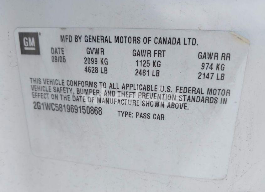 Photo 9 of 2006 Chevrolet Impala LT (VIN 2G1WC581969150868)